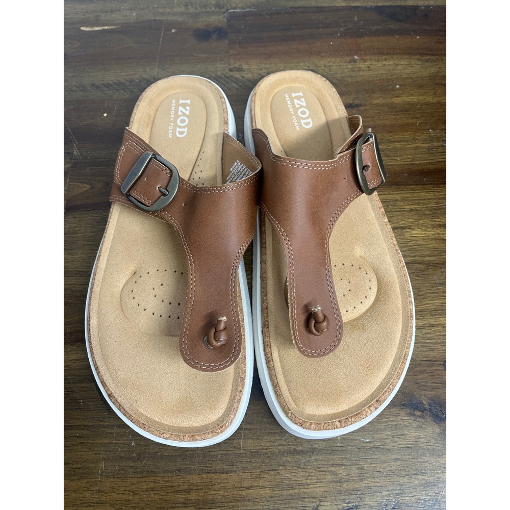 IZOD Charcy Women Brown Thong Sandals Memory Foam Buckle Slides Size 9M 1676587